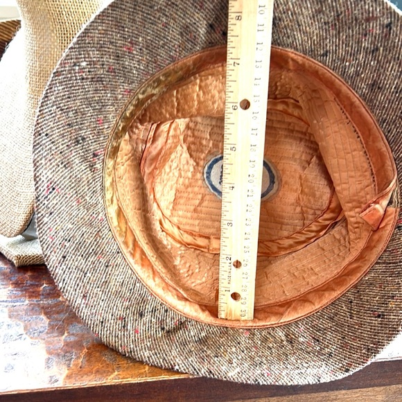 Vintage Irish Tweed Walking Hat 🎩 Satin Lining Brown Textured Wool Unisex - Picture 6 of 7